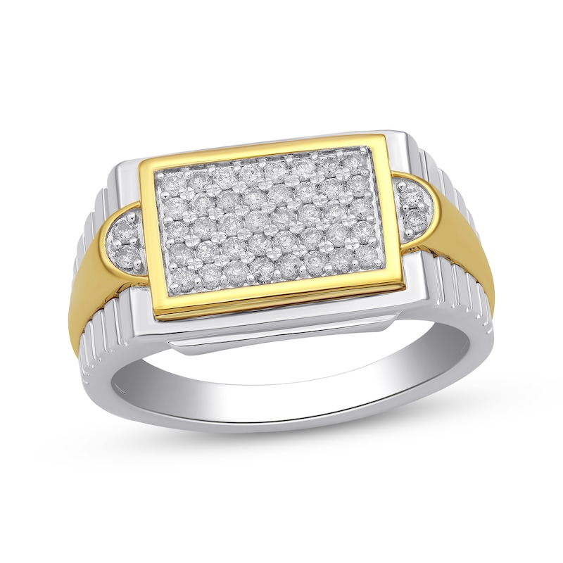 Main Image 1 of Men's Diamond Rectangle Ring 1/2 ct tw Sterling Silver & 10K Yellow Gold Plate