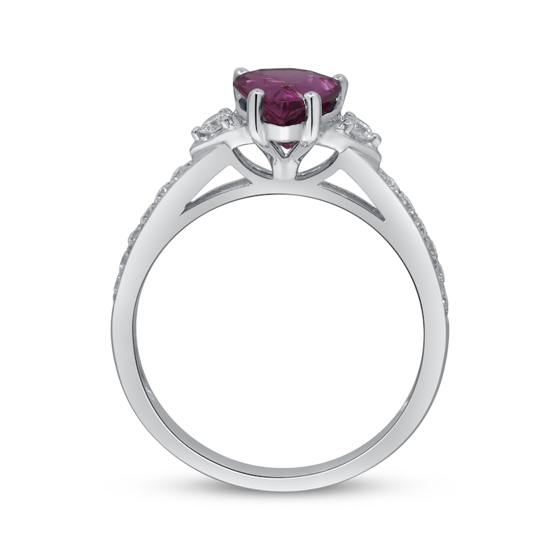 Main Image 3 of Pear-Shaped Rhodolite Garnet & Diamond Ring 1/5 ct tw 10K White Gold