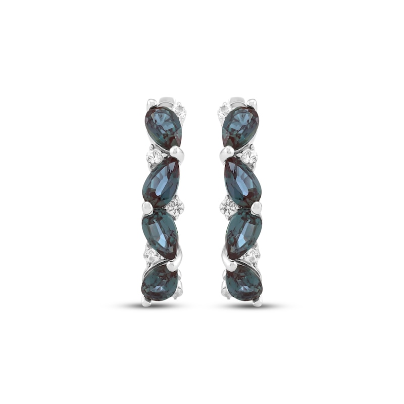 Main Image 2 of Pear-Shaped Lab-Created Alexandrite & White Lab-Created Sapphire Tilted Hoop Earrings Sterling Silver