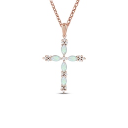 Ethiopian Opal & Diamond Cross Necklace 1/15 ct tw 10K Rose Gold 18&quot;