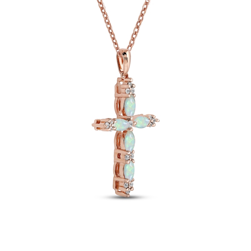 Main Image 2 of Ethiopian Opal & Diamond Cross Necklace 1/15 ct tw 10K Rose Gold 18&quot;