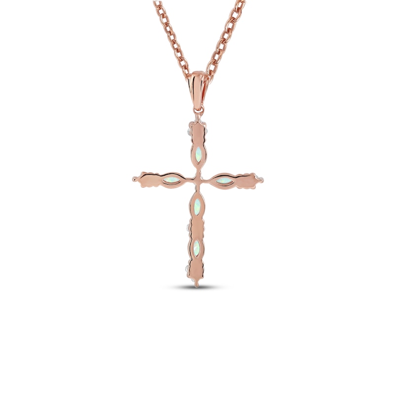 Main Image 3 of Ethiopian Opal & Diamond Cross Necklace 1/15 ct tw 10K Rose Gold 18&quot;