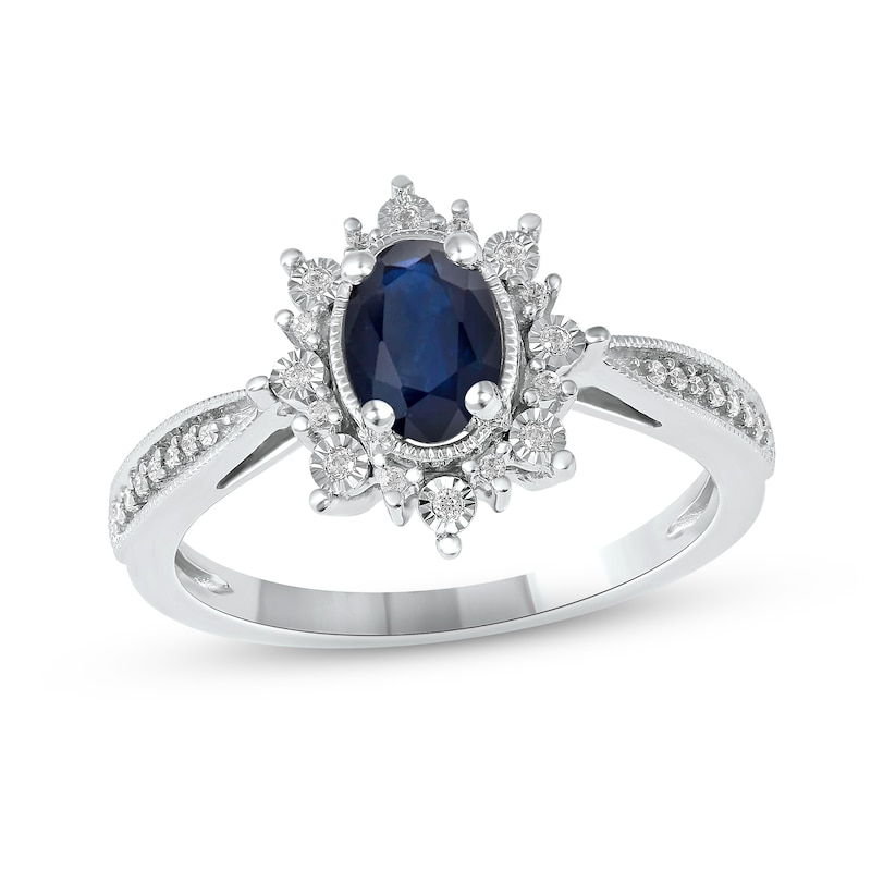 Main Image 1 of Blue Sapphire & Diamond Ring 1/10 ct tw 10K White Gold