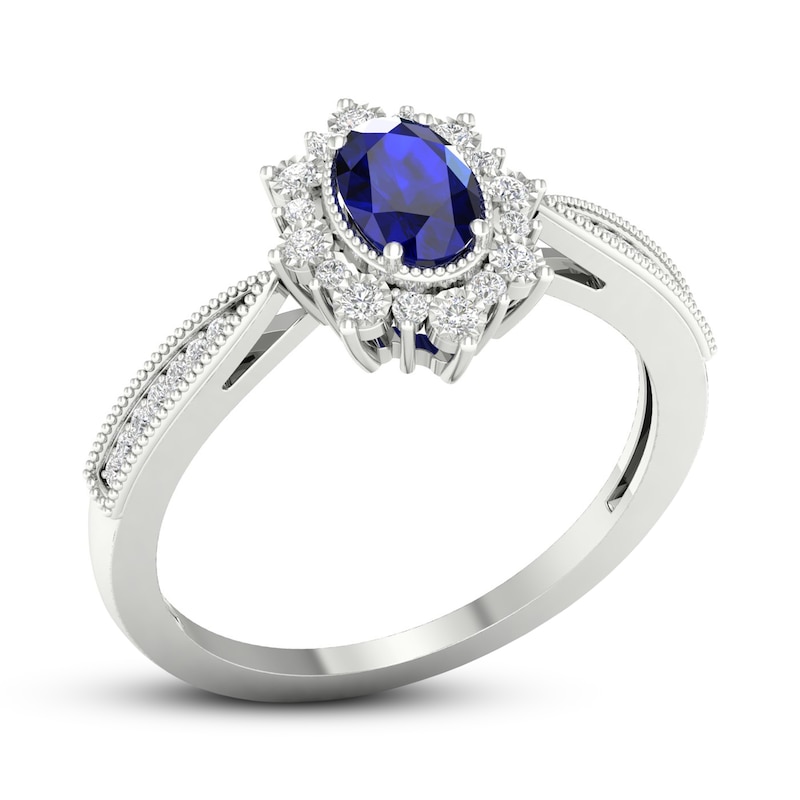 Main Image 4 of Blue Sapphire & Diamond Ring 1/10 ct tw 10K White Gold