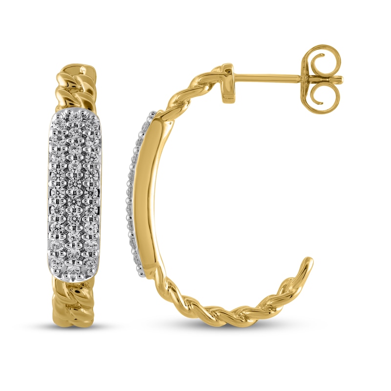 Main Image 3 of STUDIO BY KAY Multi-Diamond Chain Link J-Hoop Earrings 1/3 ct tw24K Yellow Gold Vermeil Sterling Silver