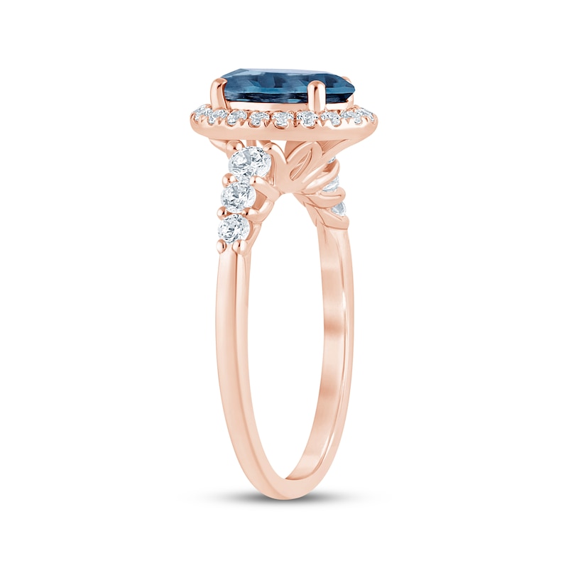 Main Image 2 of Oval-Cut London Blue Topaz & Diamond Halo Engagement Ring 3/8 ct tw 14K Rose Gold