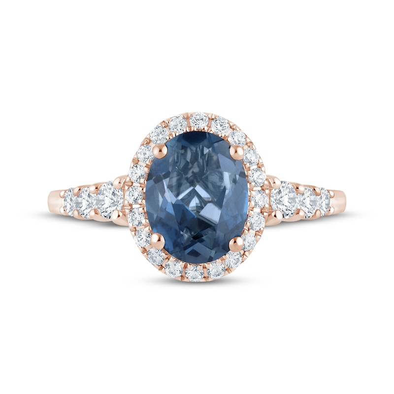 Main Image 3 of Oval-Cut London Blue Topaz & Diamond Halo Engagement Ring 3/8 ct tw 14K Rose Gold