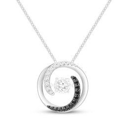 Unstoppable Love White & Black Diamond Swirling Circle Necklace 1/4 ct tw 10K White Gold 19&quot;