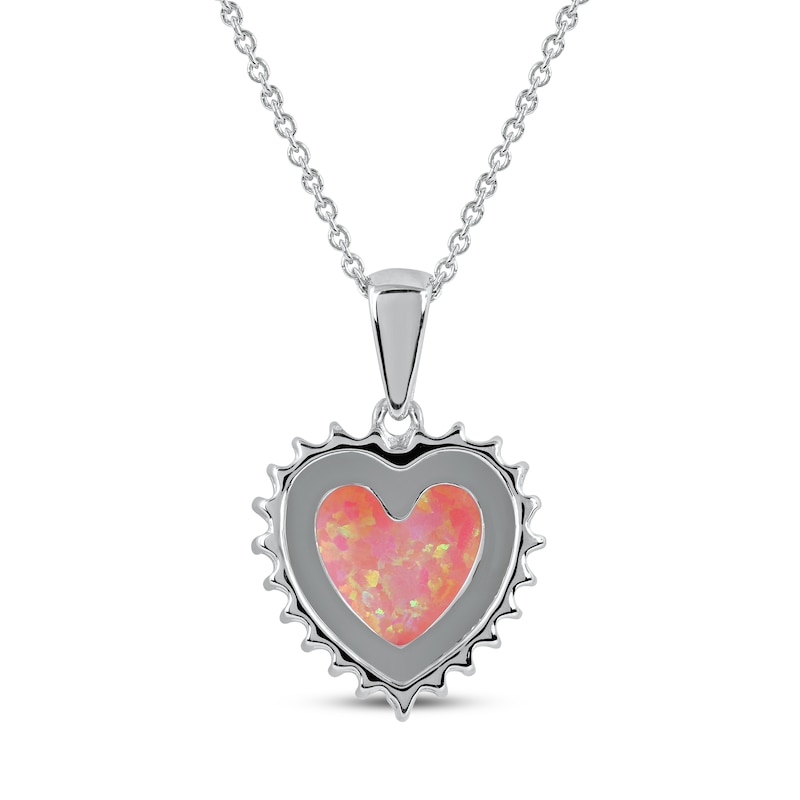 Main Image 3 of Pink Lab-Created Opal & White Lab-Created Sapphire Heart Necklace Sterling Silver 18&quot;