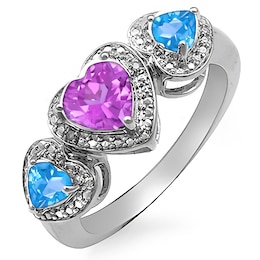 3-Stone Heart Halo Birthstone Ring (3 Stones)