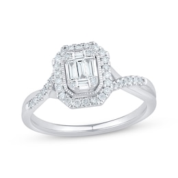 Baguette & Round-Cut Multi-Diamond Center Engagement Ring 1/3 ct tw 14K White Gold