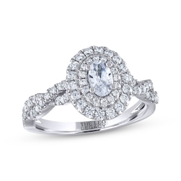 THE LEO Legacy Lab-Created Diamond Oval-Cut Double Halo Twist Engagement Ring 7/8 ct tw 14K White Gold