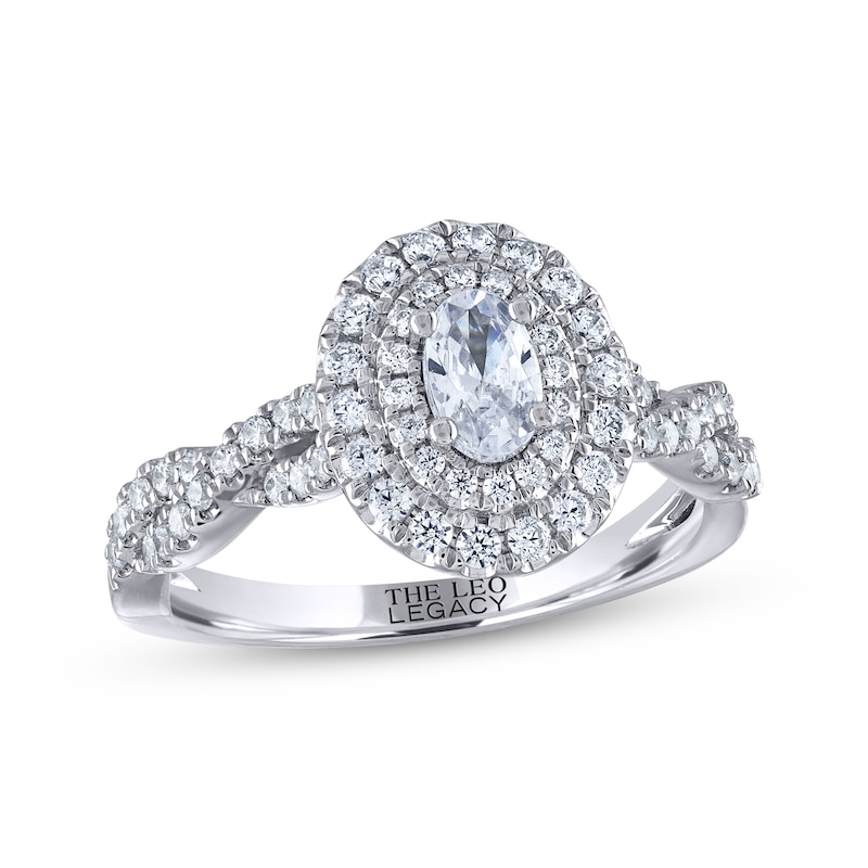 THE LEO Legacy Lab-Grown Diamond Oval-Cut Double Halo Twist Engagement Ring 7/8 ct tw 14K White Gold