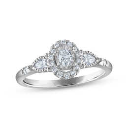 Oval-Cut & Pear-Shaped Three-Stone Diamond Engagement Ring 1/3 ct tw 14K White Gold