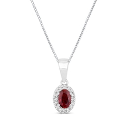 Oval-Cut Ruby & Diamond Necklace 1/15 ct tw 10K White Gold 18&quot;