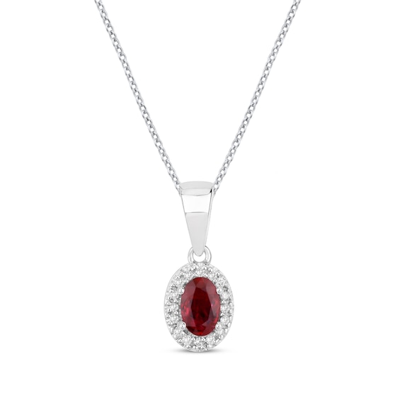 Oval-Cut Ruby & Diamond Necklace 1/15 ct tw 10K White Gold 18"