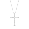 Thumbnail Image 1 of Baguette & Round-Cut Diamond Cross Necklace 1/4 ct tw 10K White Gold 18&quot;