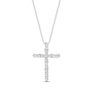 Neil Lane Diamond Cross Necklace 1/2 ct tw Round & Baguette 14K White Gold  19
