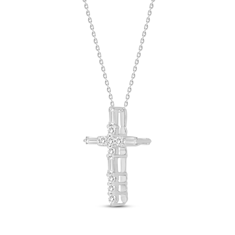 Main Image 2 of Baguette & Round-Cut Diamond Cross Necklace 1/4 ct tw 10K White Gold 18&quot;