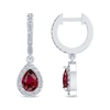 Thumbnail Image 1 of Pear-Shaped Lab-Created Ruby & White Lab-Created Sapphire Dangle Hoop Earrings Sterling Silver