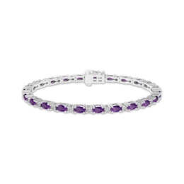 Amethyst & White Lab-Created Sapphire Link Bracelet Sterling Silver 7.25&quot;