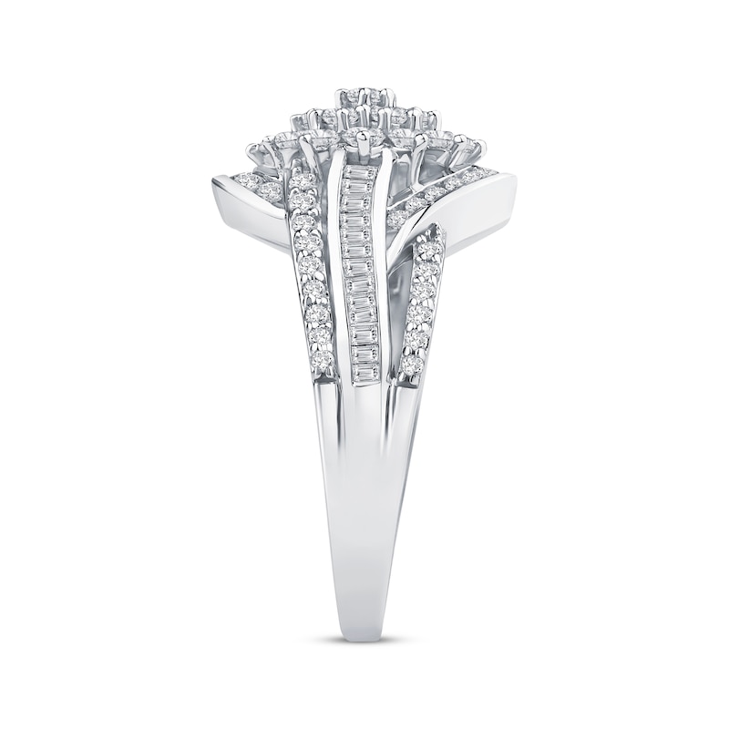 Main Image 2 of Baguette & Round-Cut Diamond Bypass Split-Shank Ring 1 ct tw 10K White Gold