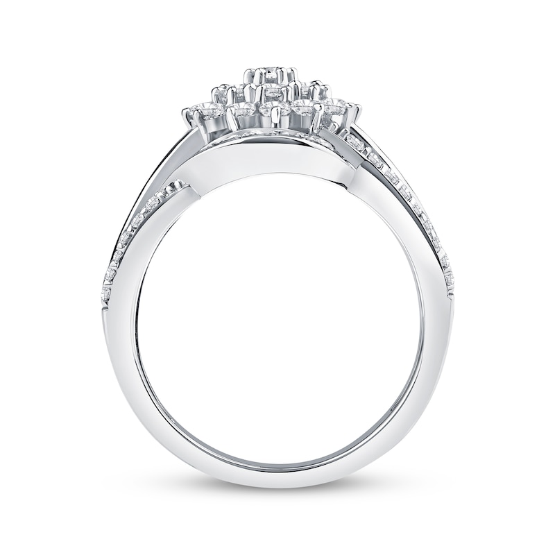 Main Image 3 of Baguette & Round-Cut Diamond Bypass Split-Shank Ring 1 ct tw 10K White Gold