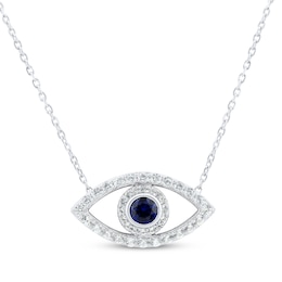 Blue & White Lab-Created Sapphire Evil Eye Necklace Sterling Silver 18&quot;