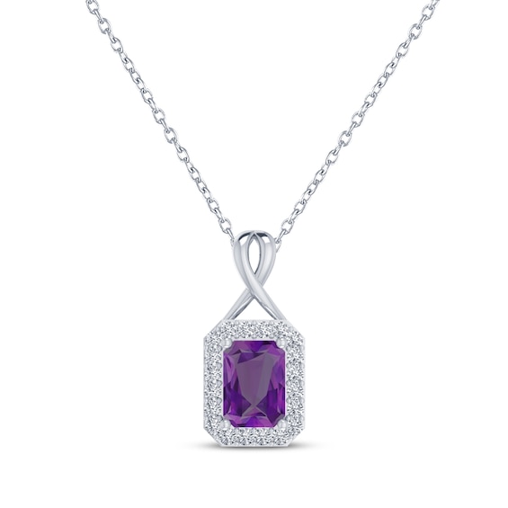 Octagon-Cut Amethyst & White Lab-Created Sapphire Twist Necklace Sterling Silver 18"