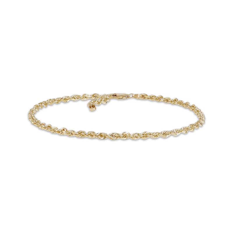 Main Image 1 of Solid Glitter Rope Chain Anklet 2.4mm 14K Yellow Gold 10&quot;