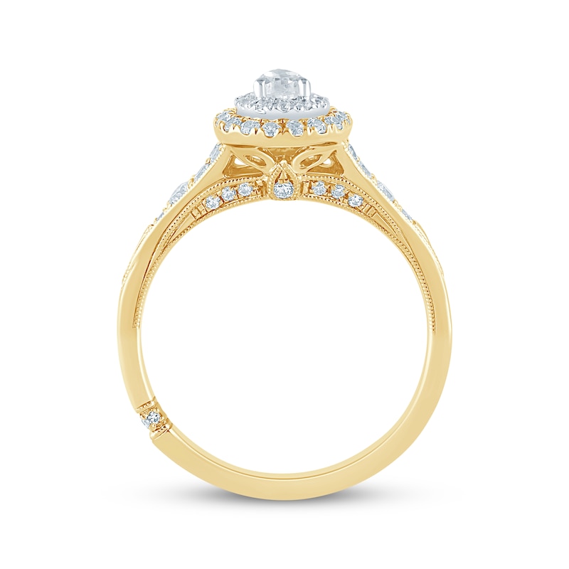 Monique Lhuillier Bliss Pear-Shaped Diamond Tapered Engagement Ring 3/4 ct tw 18K Two-Tone Gold