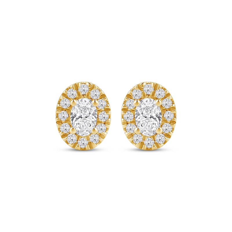 Main Image 2 of Lab-Grown Diamonds by KAY Oval-Cut Halo Stud Earrings 3/4 ct tw 10K Yellow Gold