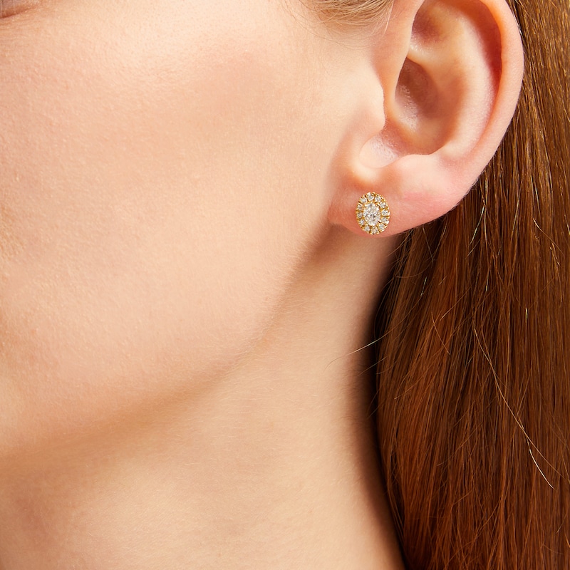 Main Image 4 of Lab-Grown Diamonds by KAY Oval-Cut Halo Stud Earrings 3/4 ct tw 10K Yellow Gold