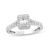 Thumbnail Image 0 of Baguette & Round-Cut Multi-Diamond Halo Engagement Ring 1/3 ct tw 10K White Gold