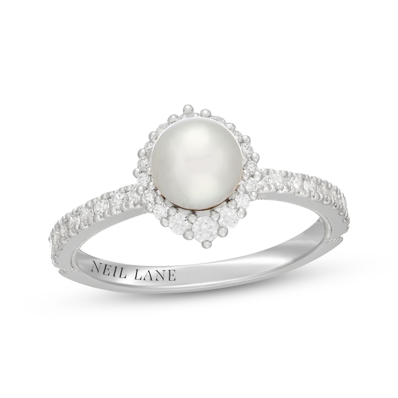 Main Image 1 of Neil Lane Cultured Akoya Pearl & Diamond Halo Engagement Ring 3/8 ct tw 14K White Gold