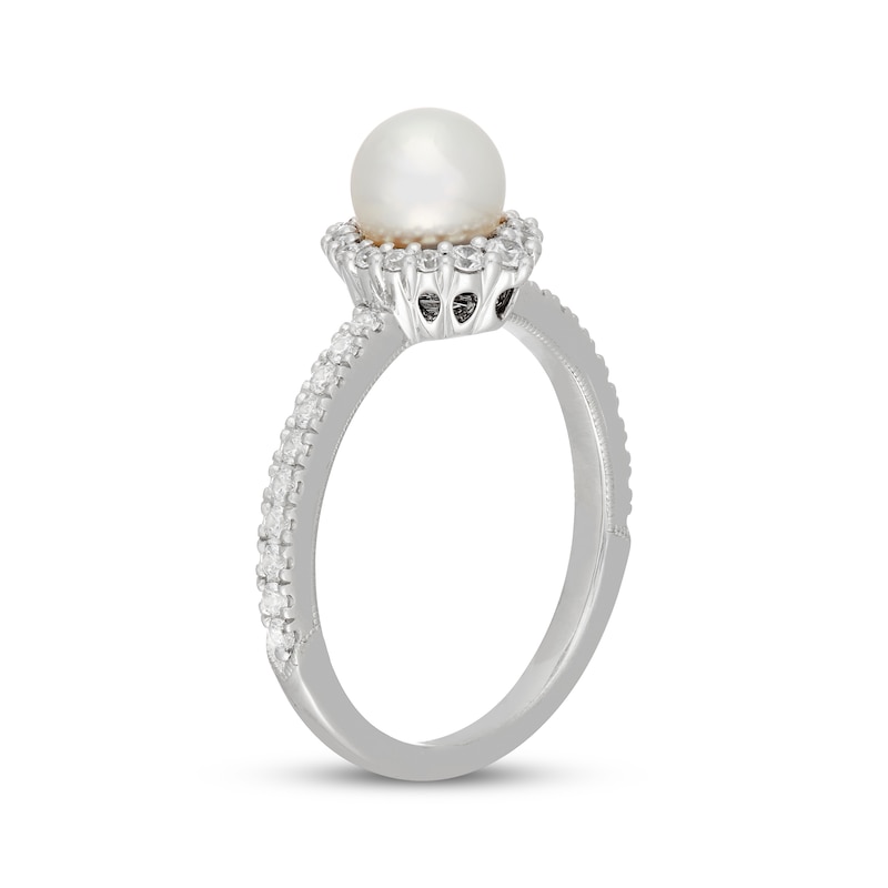 Main Image 2 of Neil Lane Cultured Akoya Pearl & Diamond Halo Engagement Ring 3/8 ct tw 14K White Gold