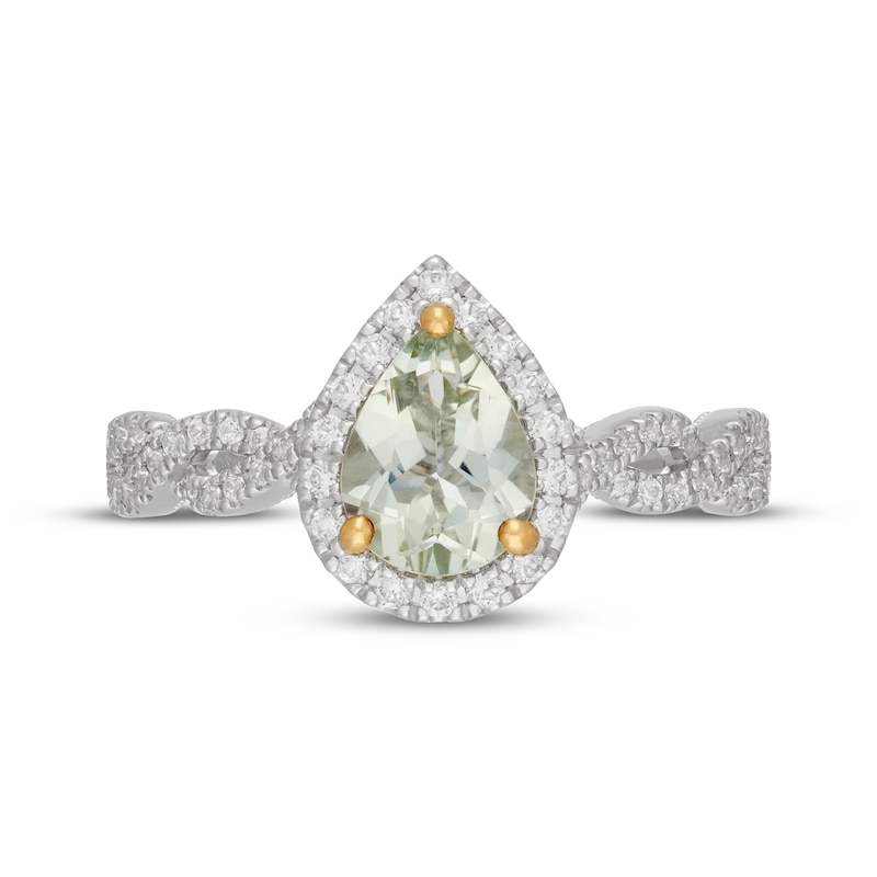 Main Image 3 of Neil Lane Pear-Shaped Green Quartz & Diamond Halo Engagement Ring 3/8 ct tw 14K White Gold