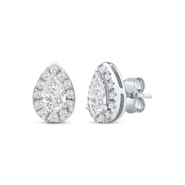 Lab-Created Diamonds by KAY Pear-Shaped Halo Stud Earrings 3/4 ct tw 10K White Gold