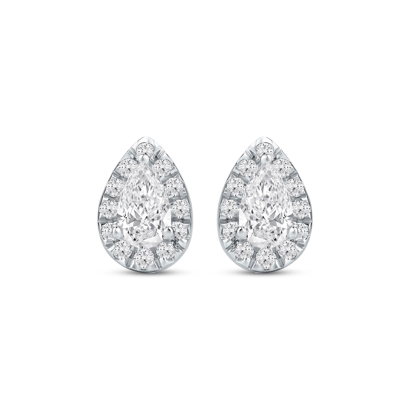 Lab-Grown Diamonds by KAY Pear-Shaped Halo Stud Earrings 3/4 ct tw 10K White Gold