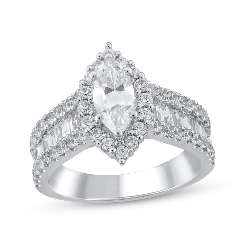 Main Image 1 of Marquise-Cut Diamond Halo Engagement Ring 1-7/8 ct tw 14K White Gold