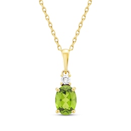 Oval-Cut Peridot & Diamond Necklace 1/20 ct tw 10K Yellow Gold