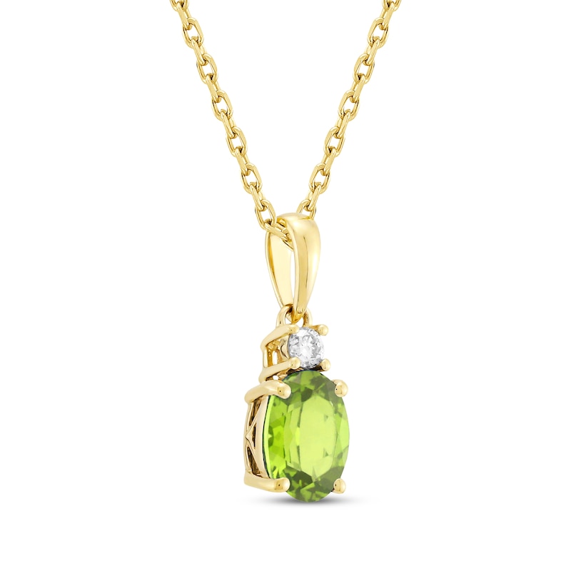 Main Image 2 of Oval-Cut Peridot & Diamond Necklace 1/20 ct tw 10K Yellow Gold