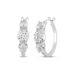 White Lab-Created Sapphire Three-Stone Hoop Earrings Sterling Silver