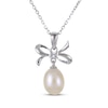 Thumbnail Image 1 of Cultured Pearl & White Lab-Created Sapphire Bow Necklace Sterling Silver 18&quot;