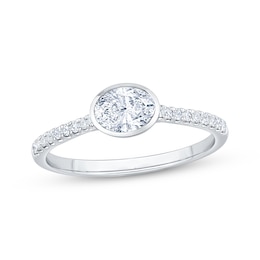 Oval-Cut Diamond Bezel-Set Engagement Ring 5/8 ct tw 14K White Gold