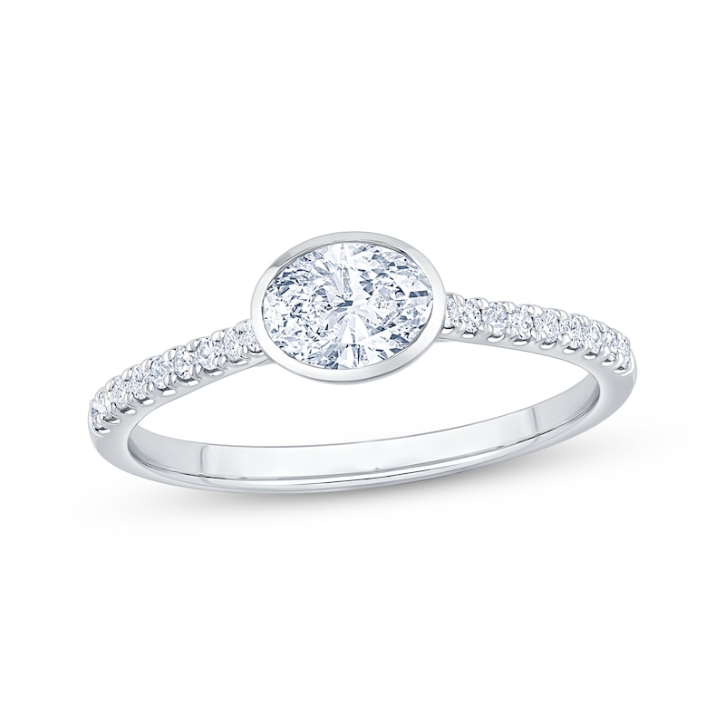 Main Image 1 of East West Oval-Cut Diamond Bezel-Set Engagement Ring 5/8 ct tw 14K White Gold