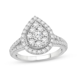 Now + Forever Multi-Diamond Pear-Shaped Halo Engagement Ring 1 ct tw 10K White Gold