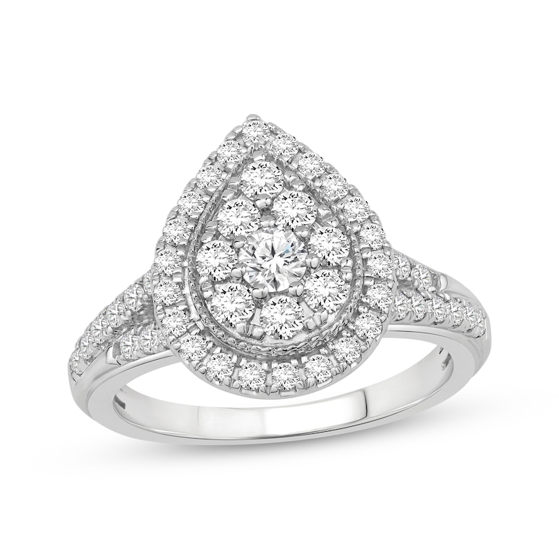 Multi-Diamond Pear-Shaped Halo Engagement Ring 1 ct tw 10K White Gold