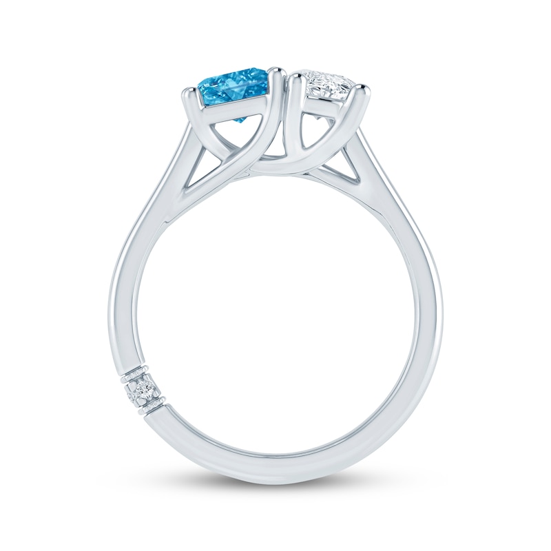 Monique Lhuillier Bliss Blue & White Lab-Grown Diamond Two-Stone Engagement Ring 1-3/4 ct tw 18K White Gold