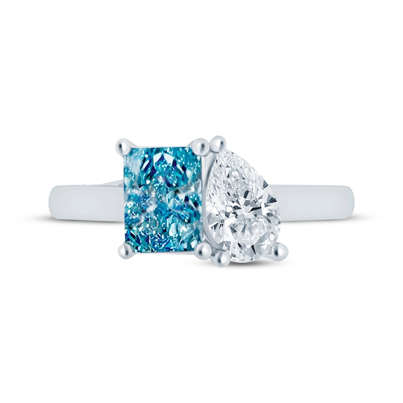 Monique Lhuillier Bliss Blue & White Lab-Grown Diamond Two-Stone Engagement Ring 1-3/4 ct tw 18K White Gold